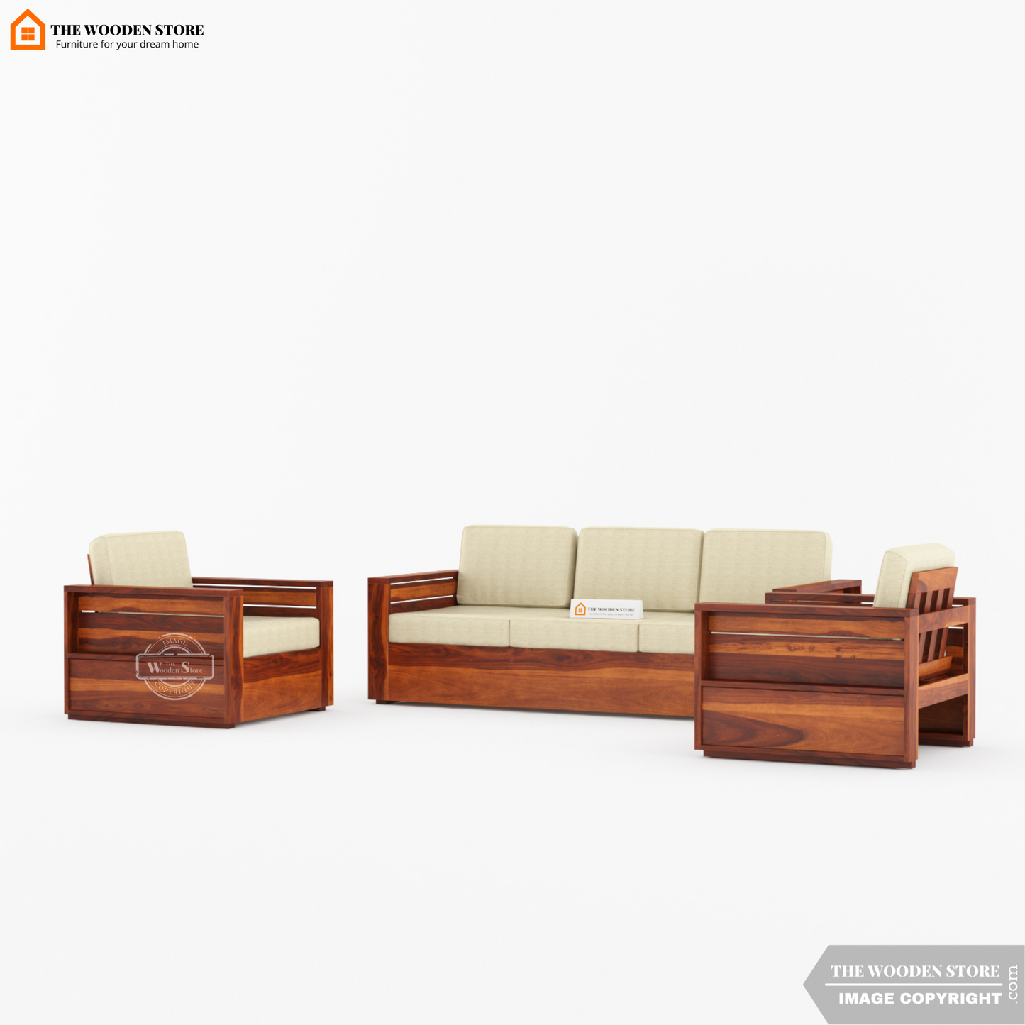 Peter 3+1+1 Wooden Sofa Set (Honey Finish)