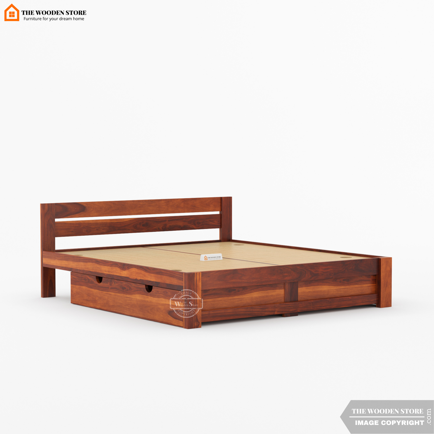 Jasper Bed with Drawer Storage (Queen Size, Honey Finish)