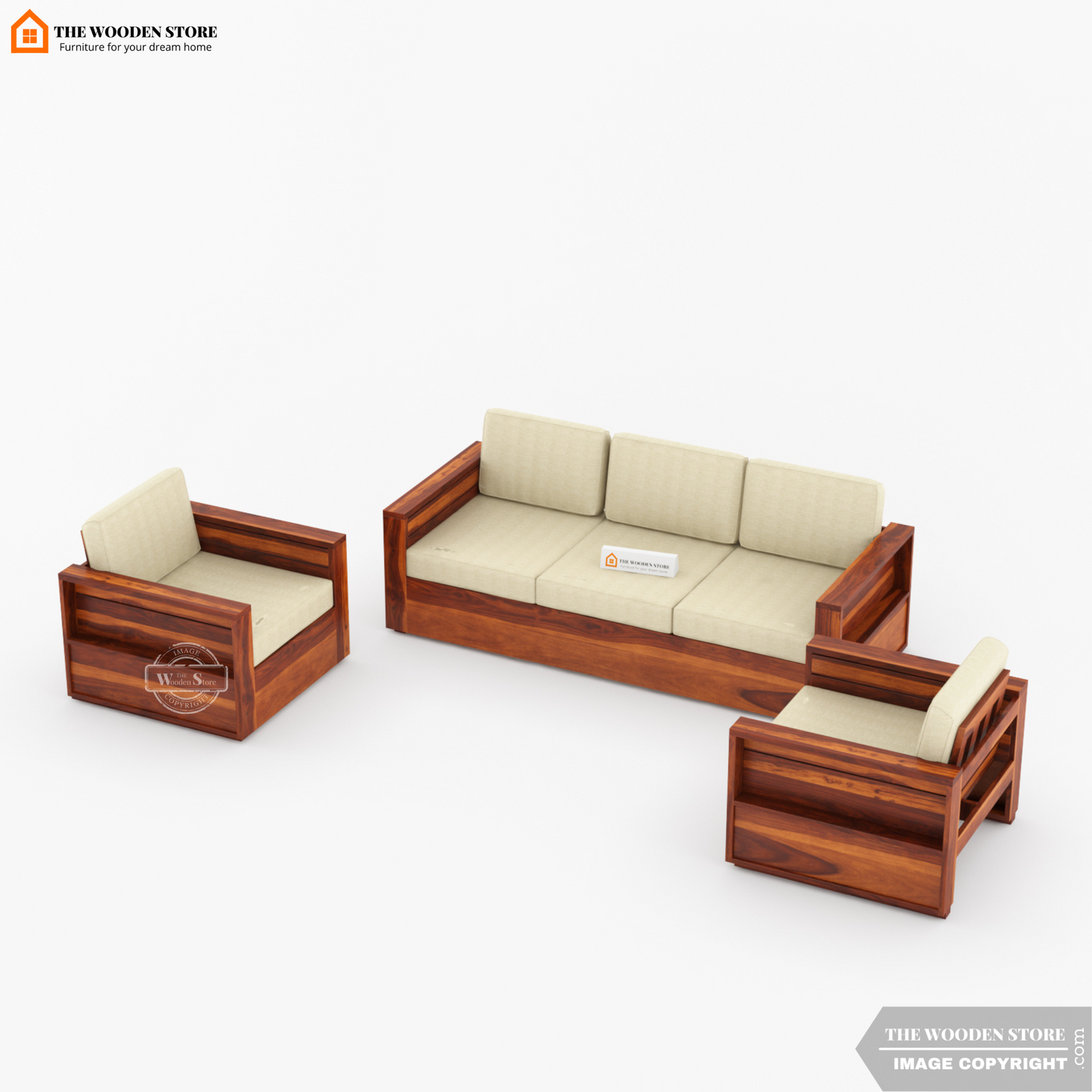Peter 3+1+1 Wooden Sofa Set (Honey Finish)