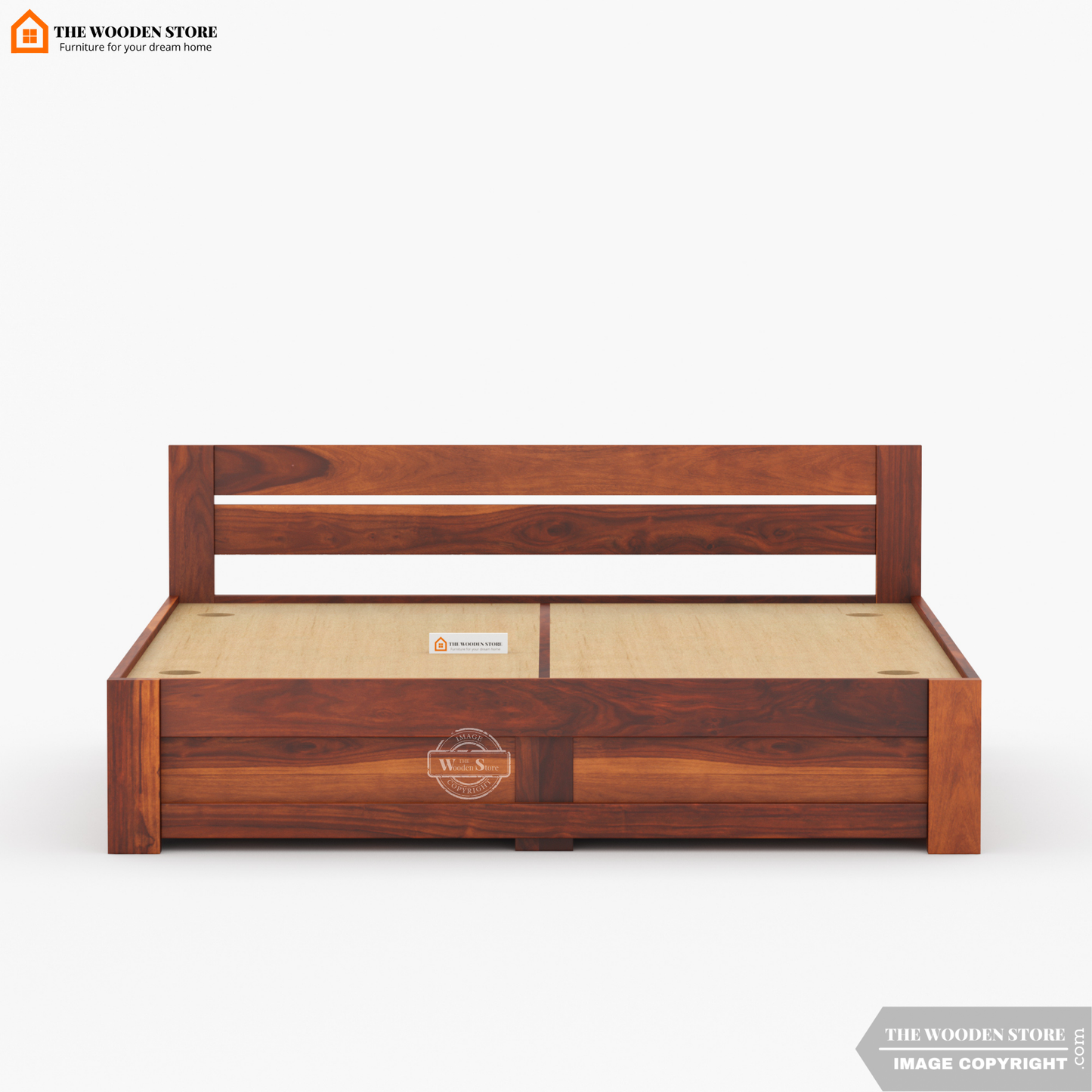 Jasper Bed with Drawer Storage (Queen Size, Honey Finish)