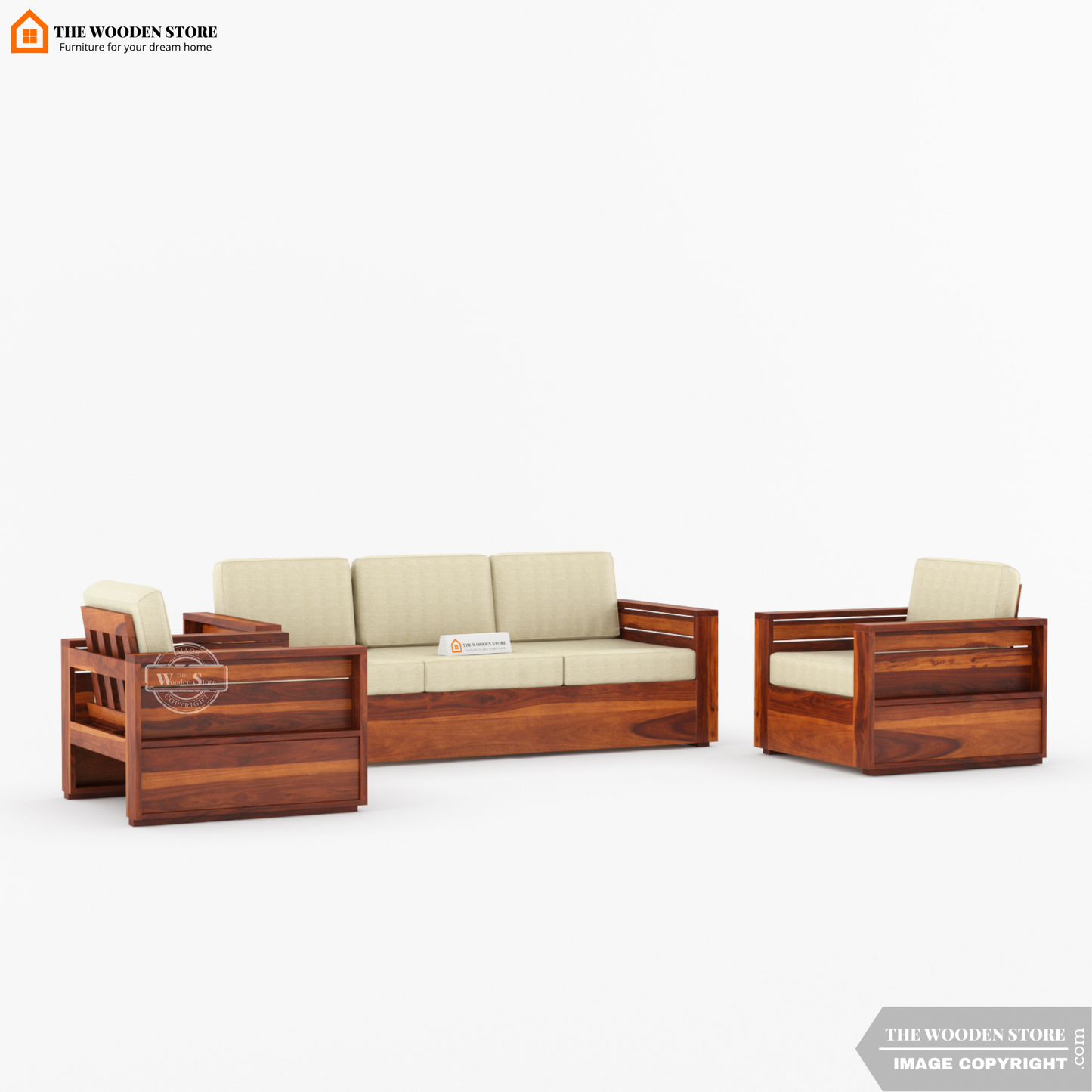 Peter 3+1+1 Wooden Sofa Set (Honey Finish)