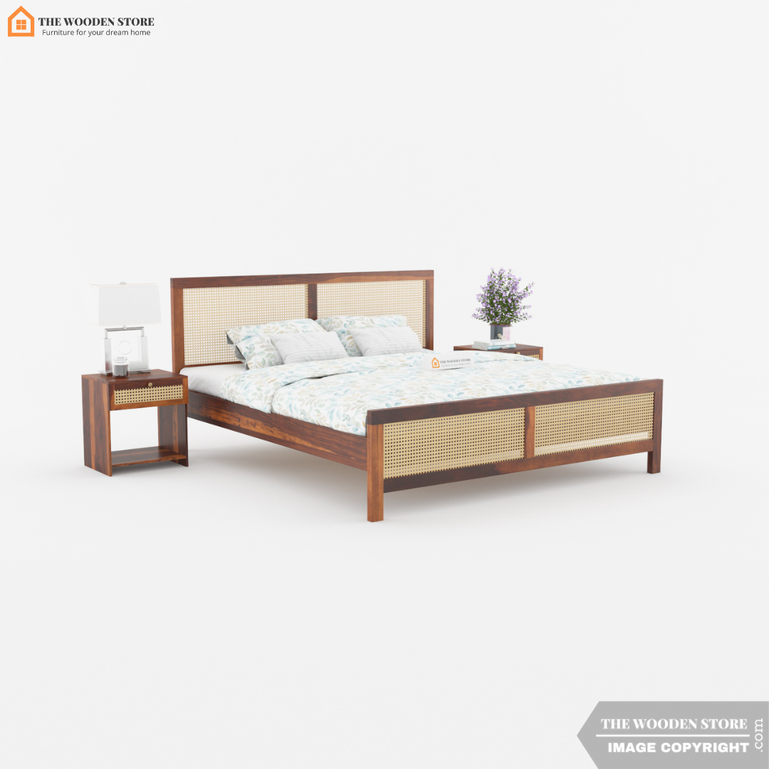 Amlin Bed Without Storage (King Size, Honey Finish)