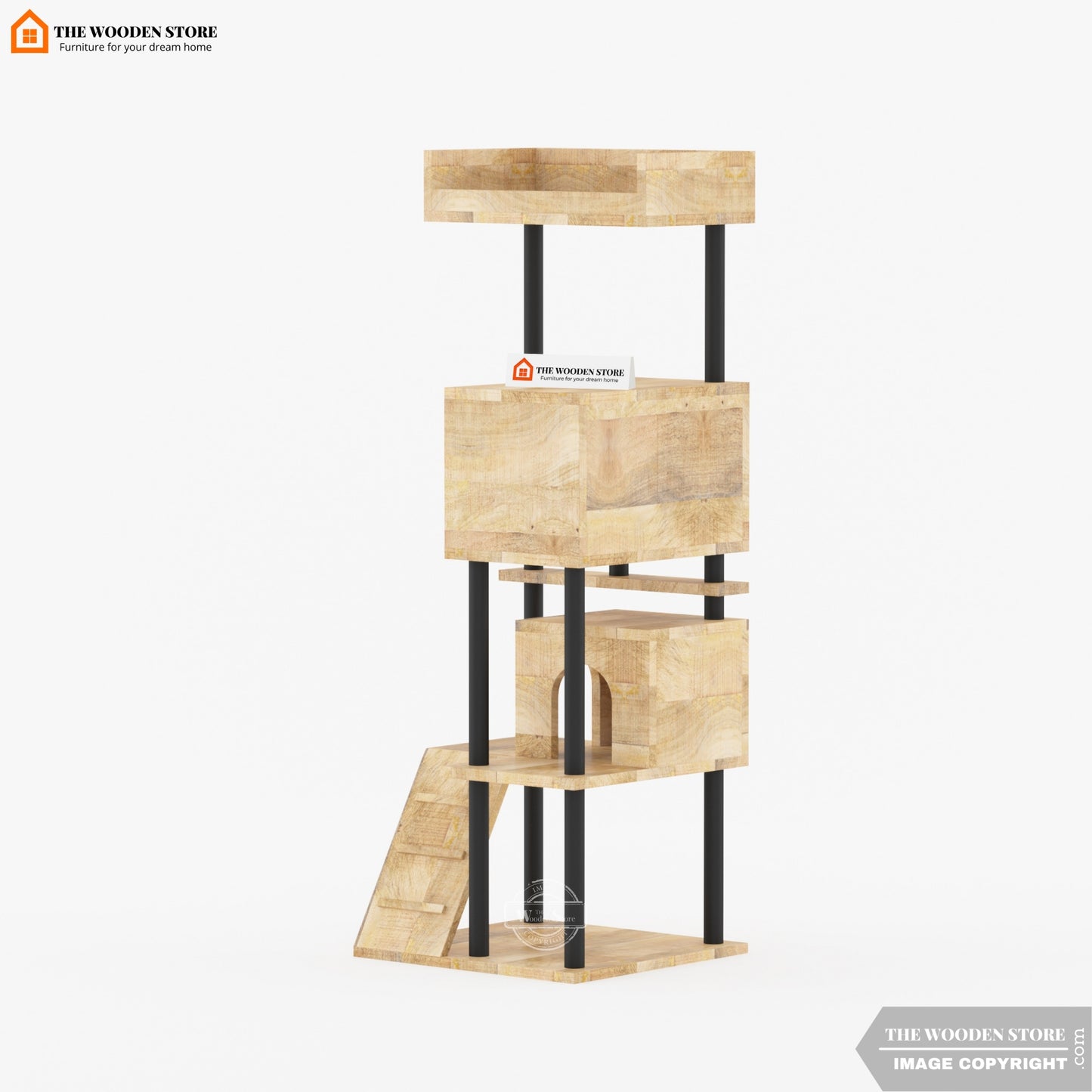 Lima Cat Tree Tower (Mango Wood, Natural Finish)