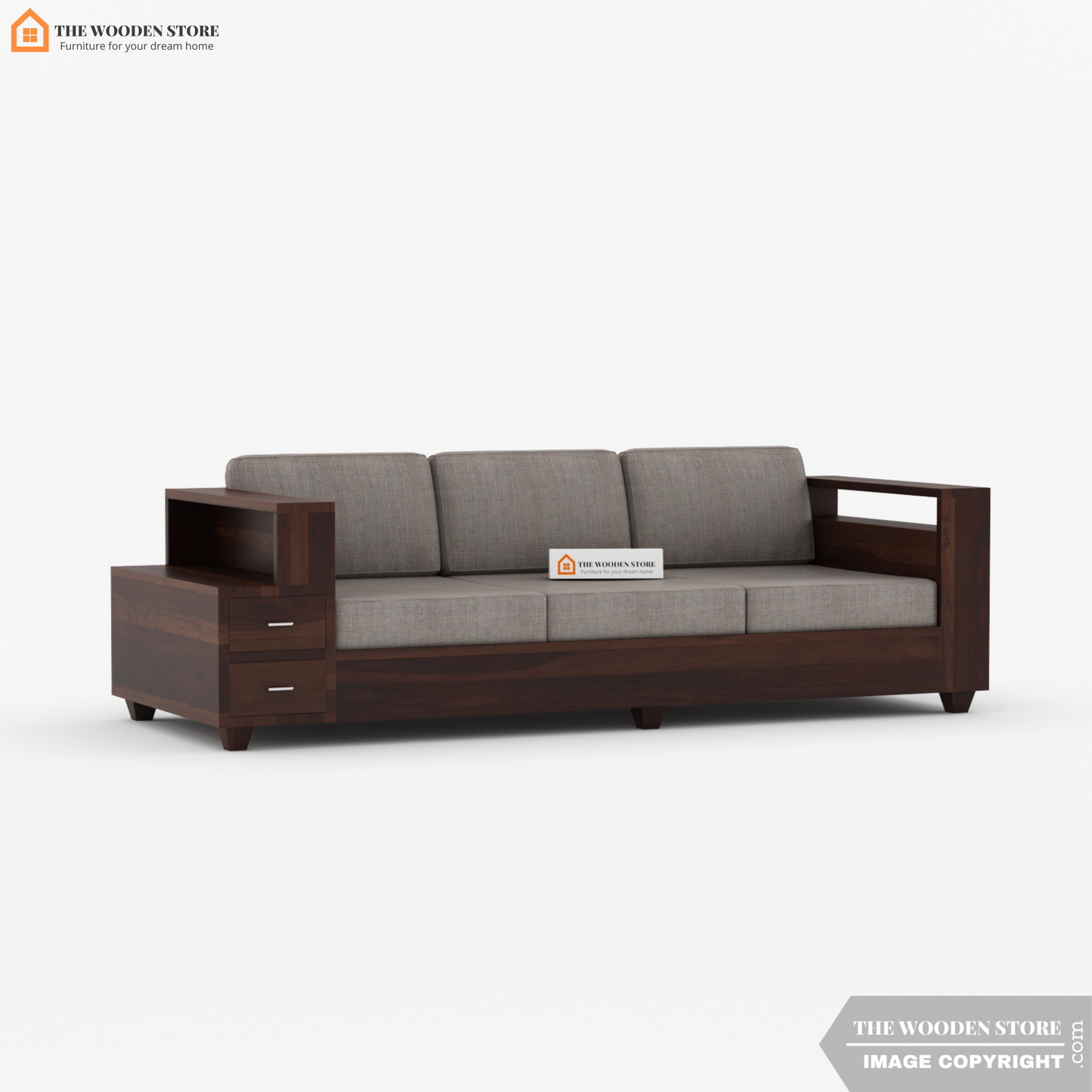 Brian 3 Seater Wooden Sofa (Walnut Finish)
