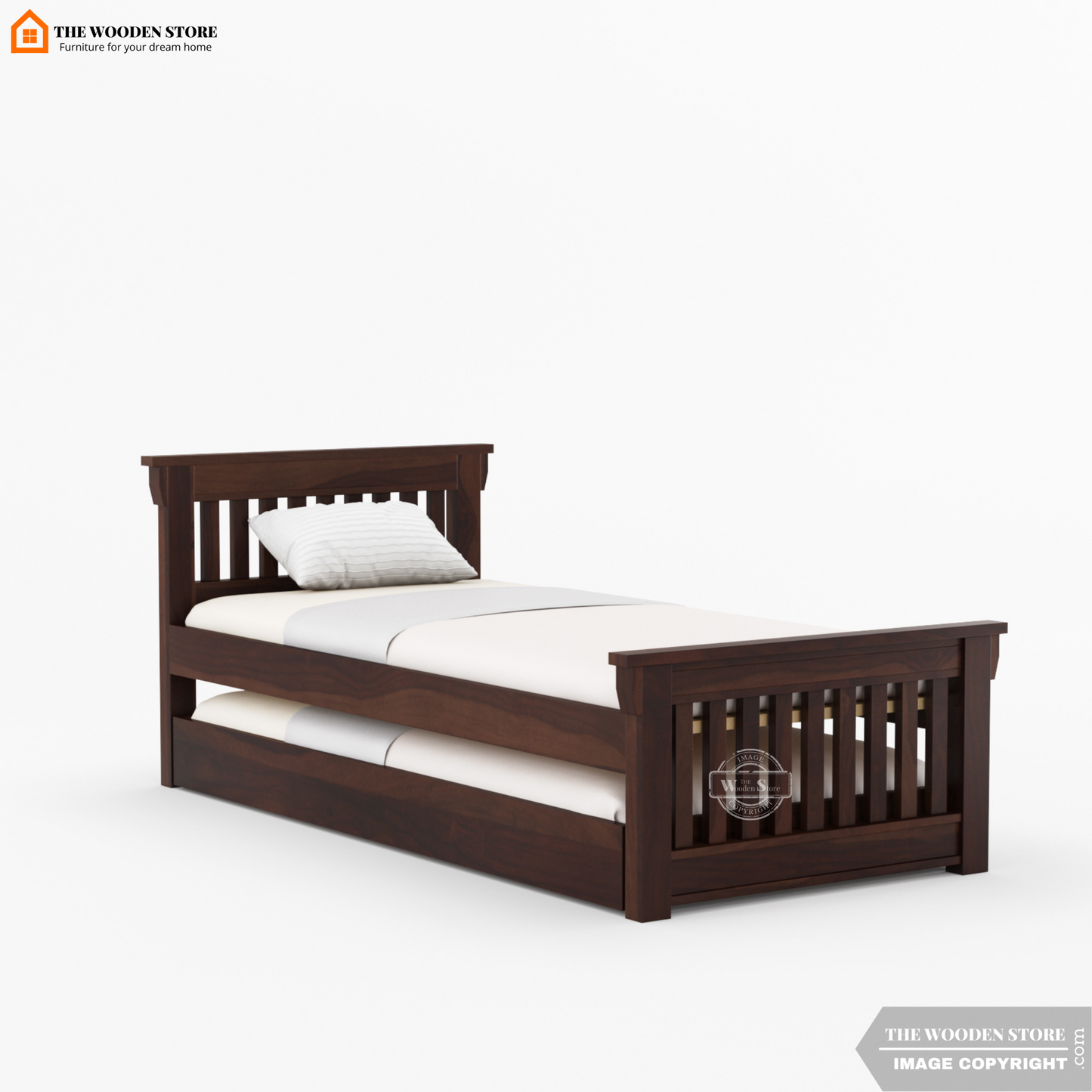 Kiara Trundle Bed (Walnut Finish)