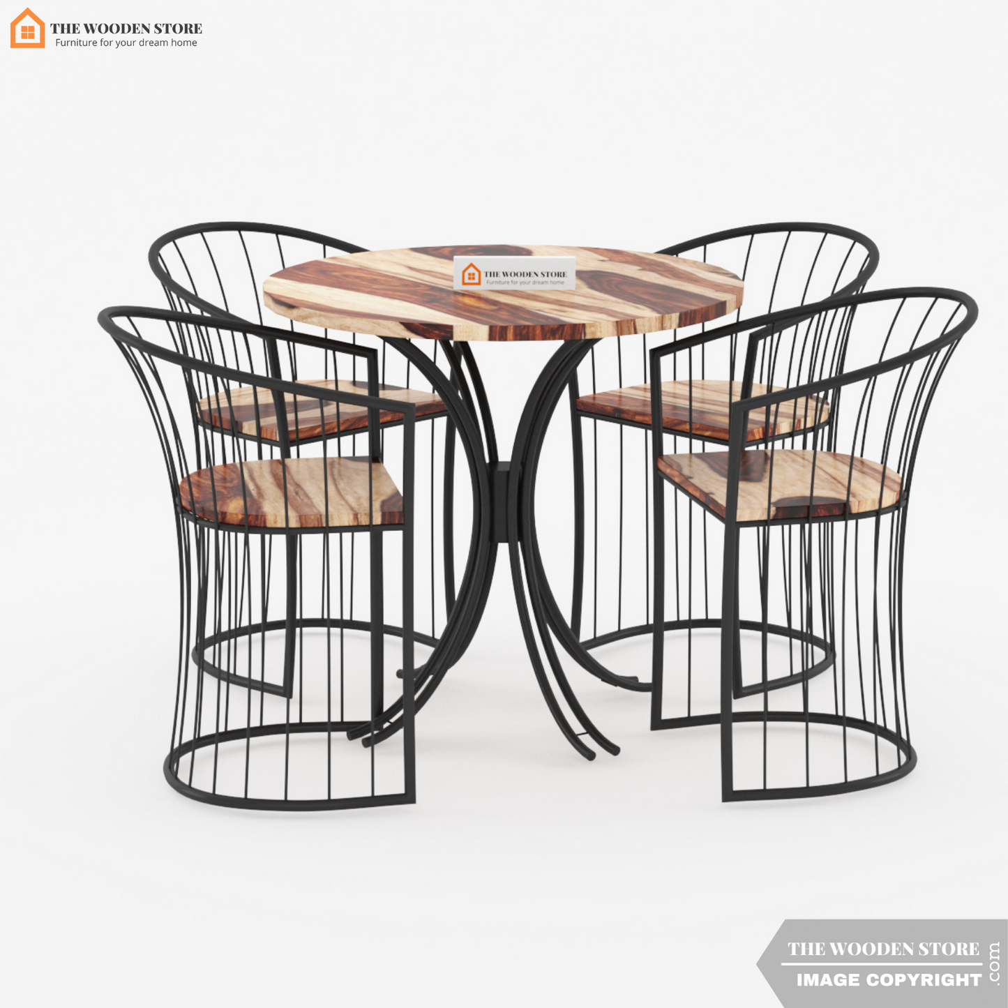 Bistro Metal 4 Seater Dining Set (Natural Finish)