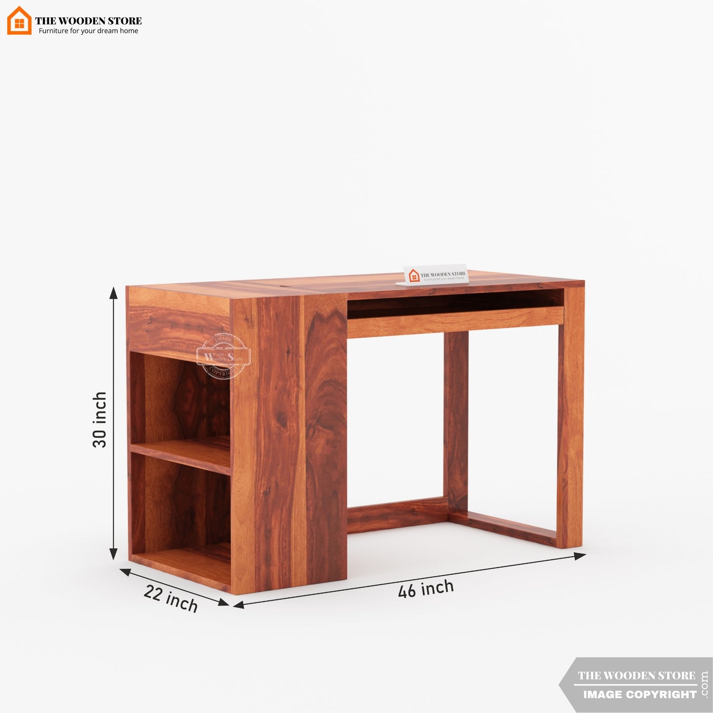 Akon Study Table with Keyboard Tray and Side Storage (Honey Finish)