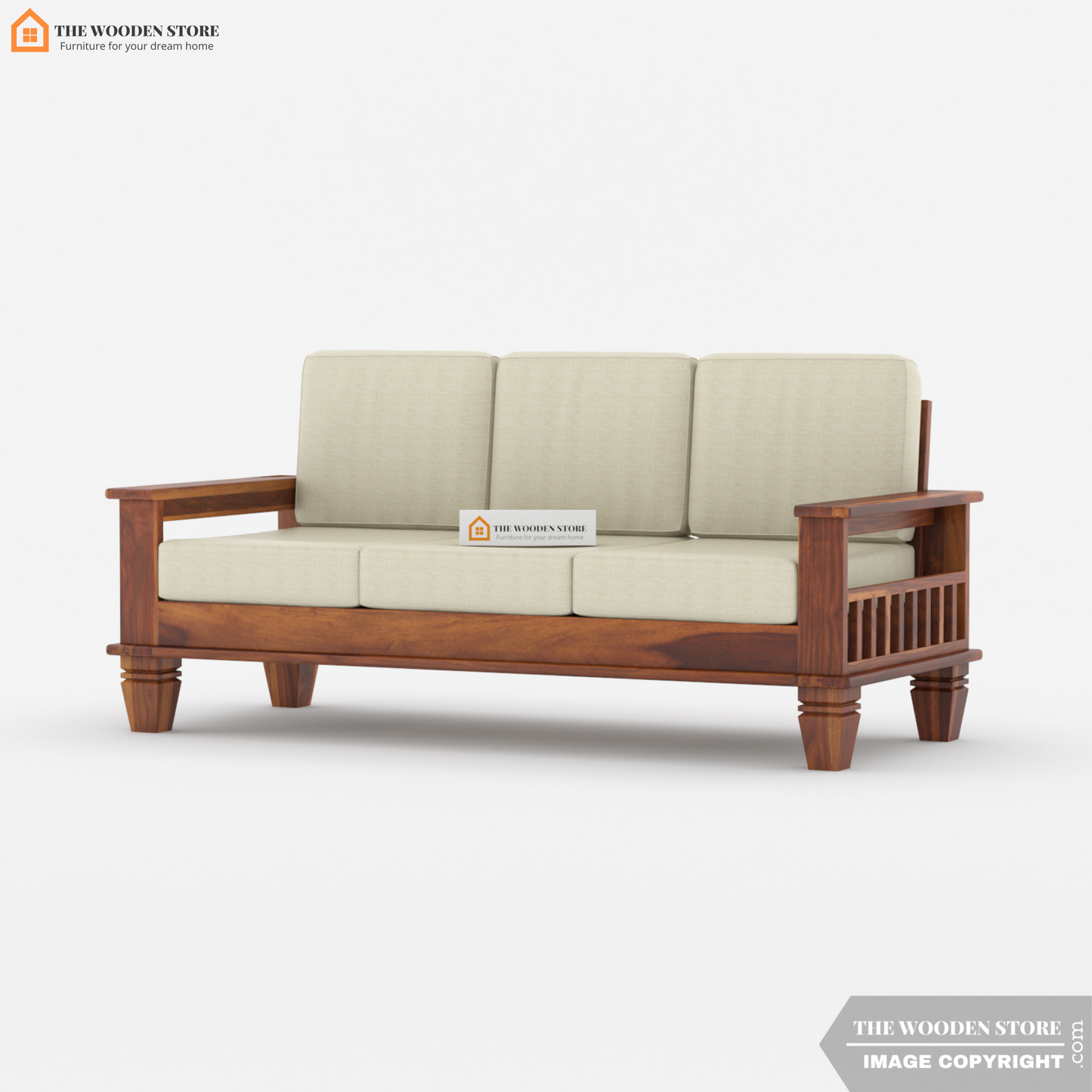 Charlie 3+1+1 Wooden Sofa Set (Honey Finish)