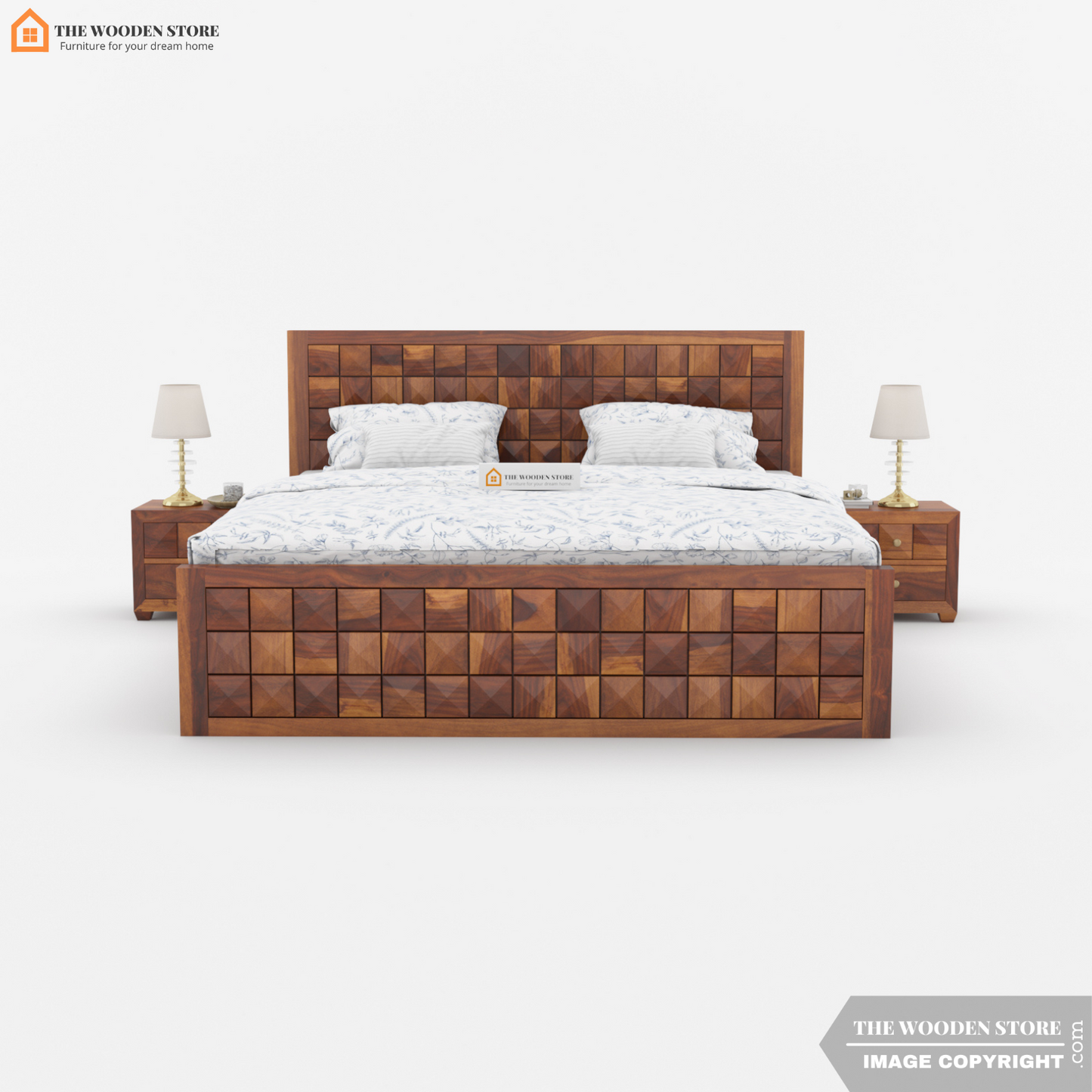 Morris Bed with Drawer Storage (King Size, Honey Finish)