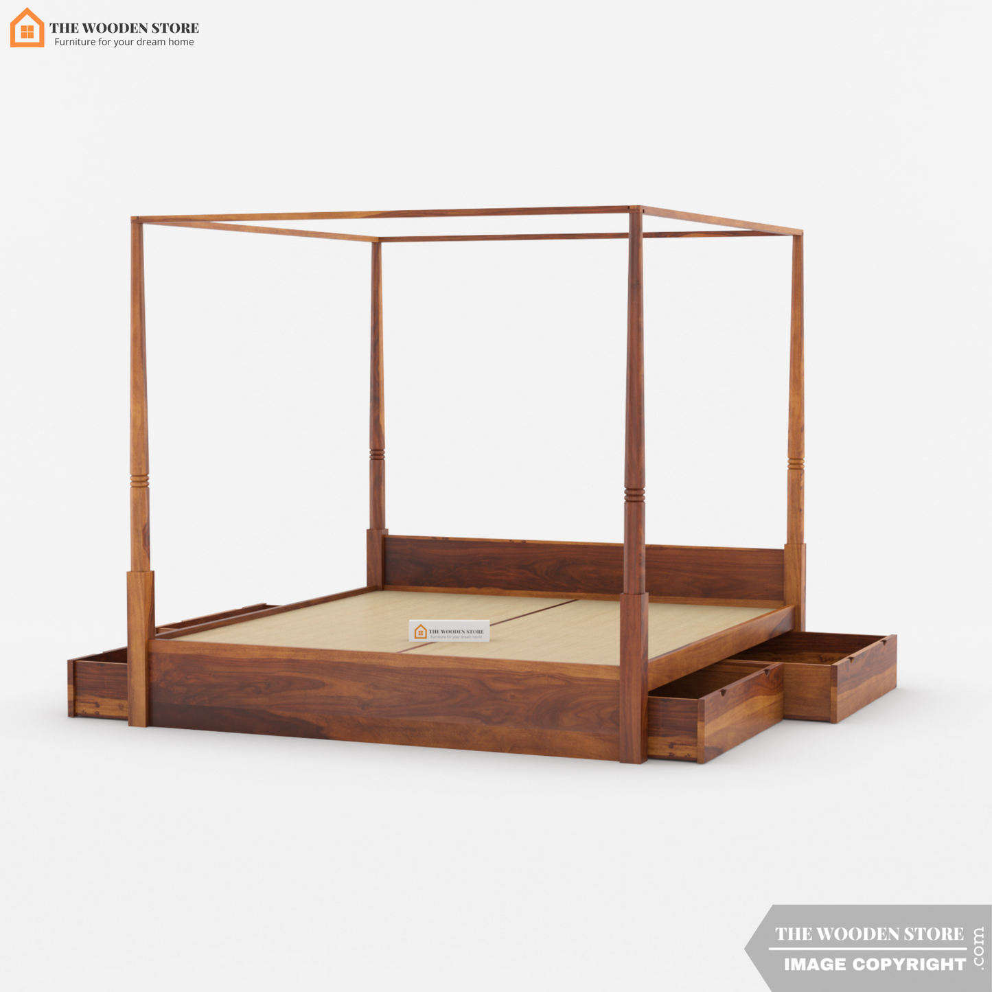 Wilma Poster Bed With Storage (King Size, Honey Finish)