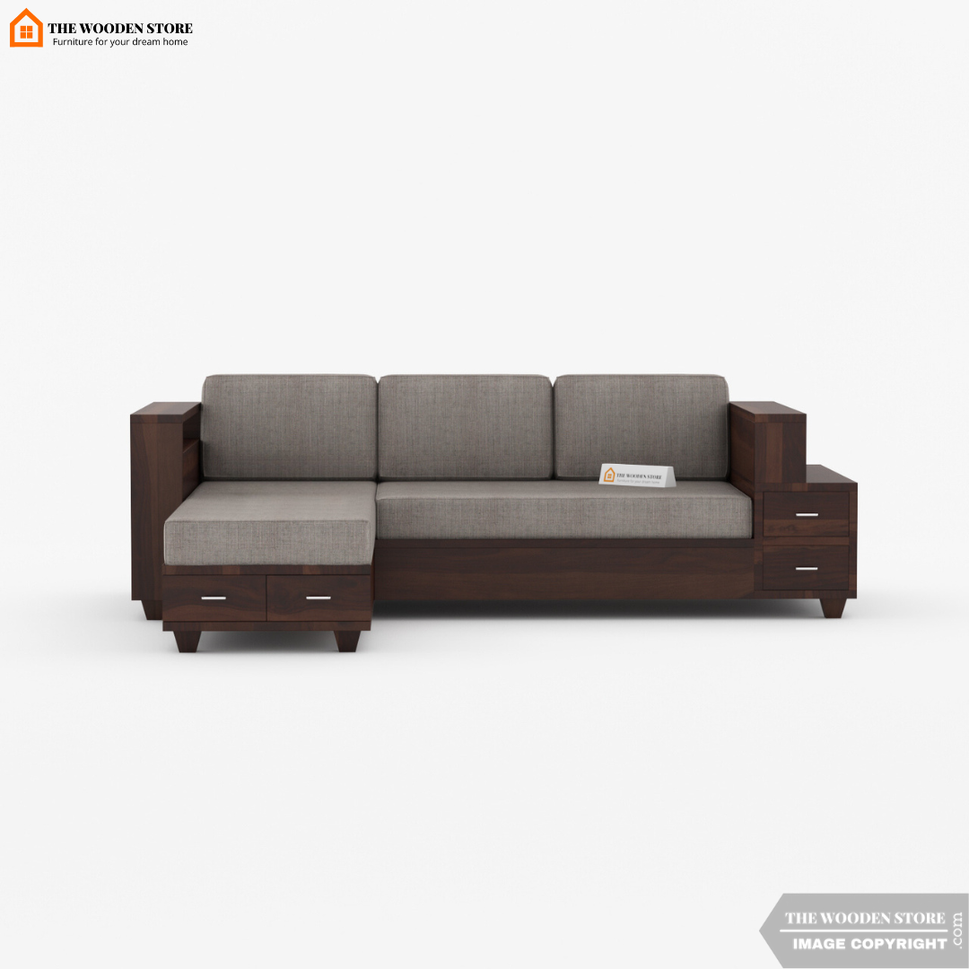 Brian L-Shaped Sofa (Walnut Finish)