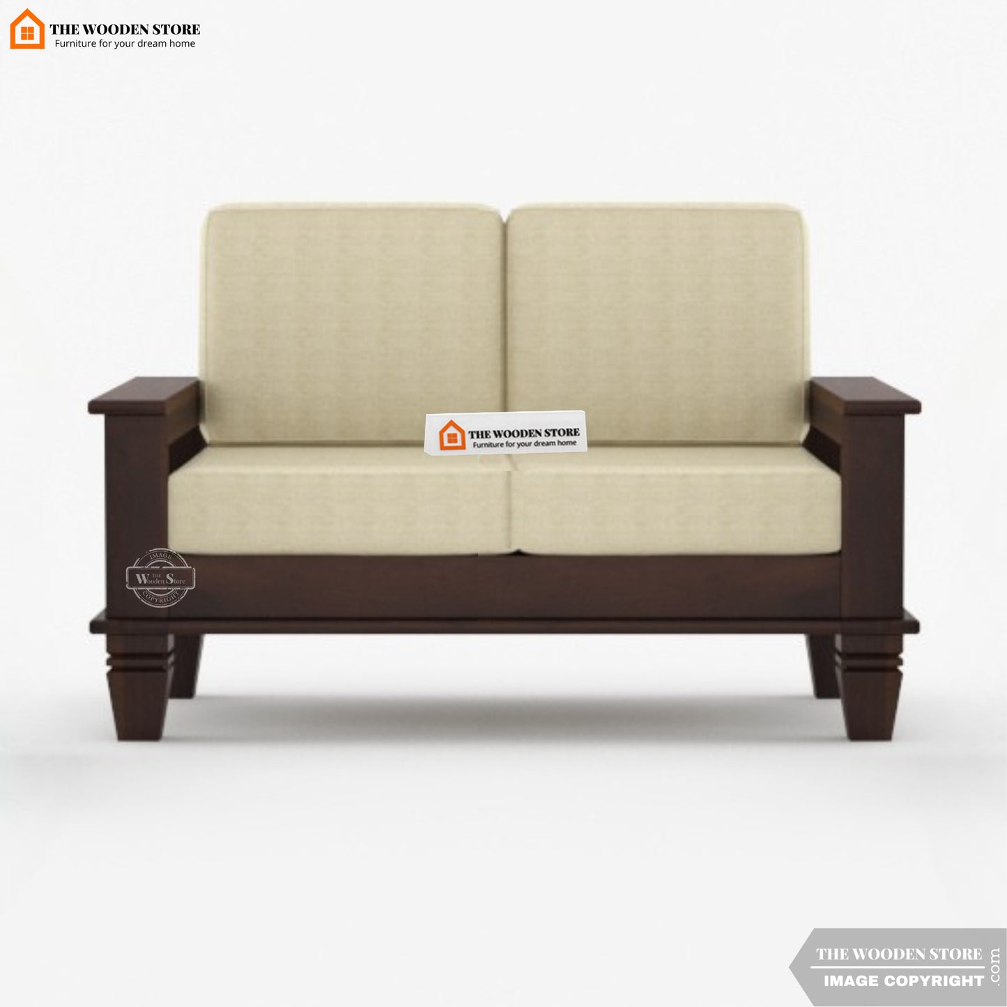Charlie 2 Seater Wooden Sofa (Walnut Finish)