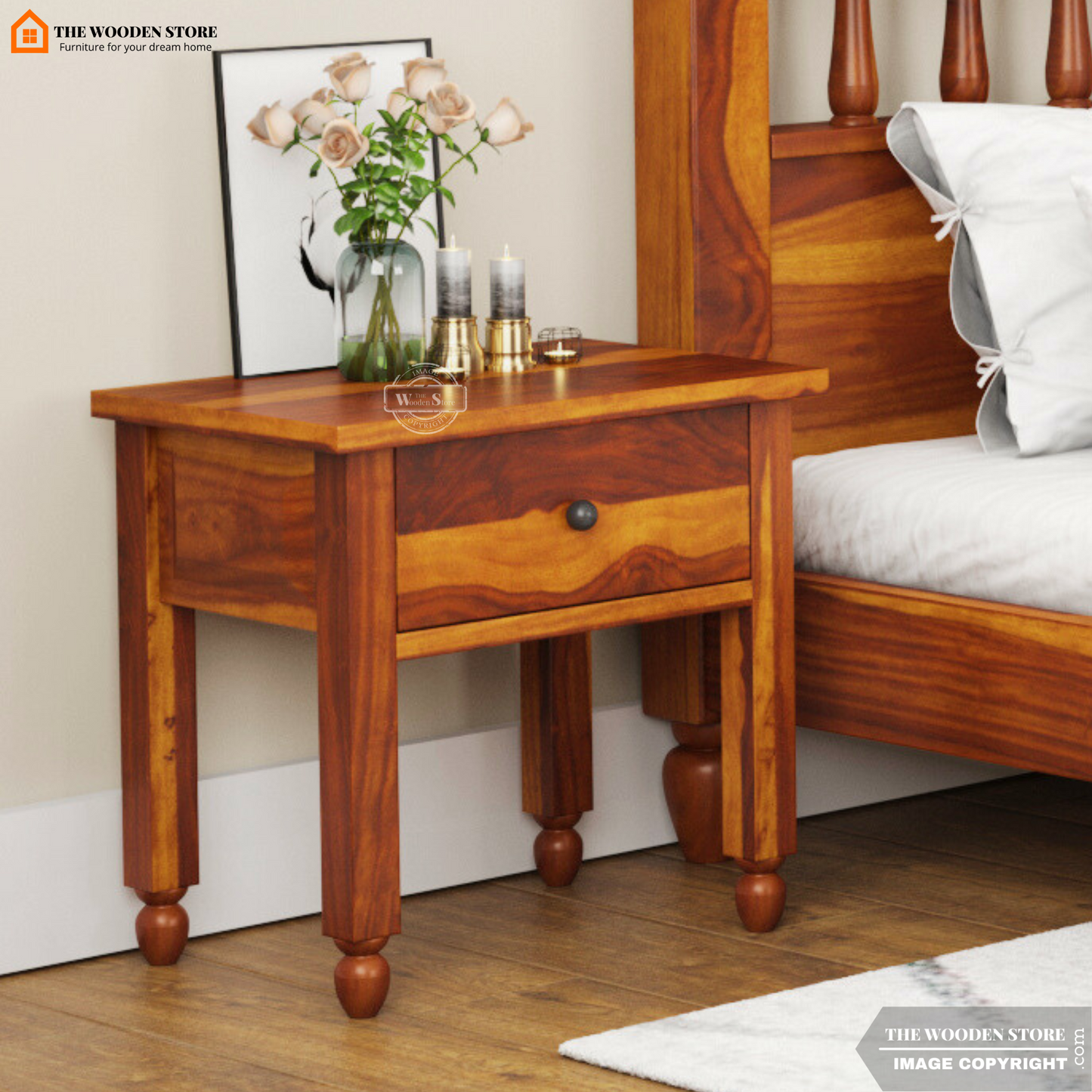Albus Bedside Table (Teak Finish)