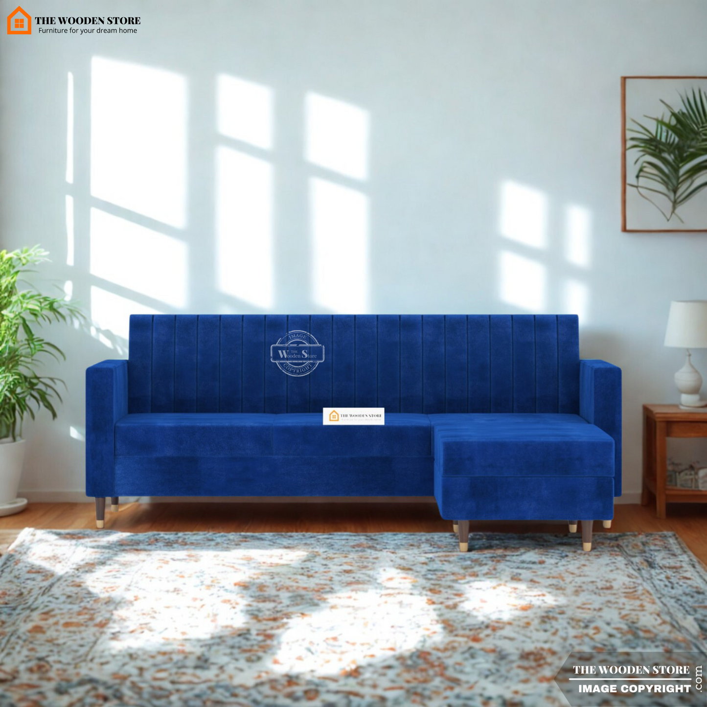 Orner L-Shape Corner Fabric Sofa (Marine Blue)