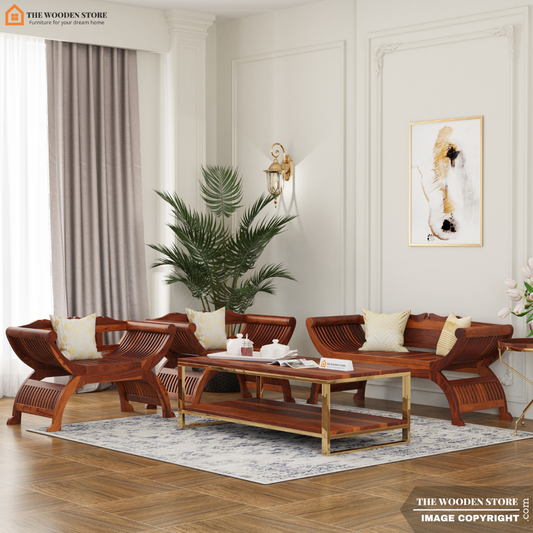 Abha Wooden Arm Chair Set (Honey Finish)