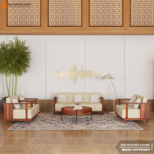 Gabriel 3+2+1+1 Wooden Sofa Set (Honey Finish)