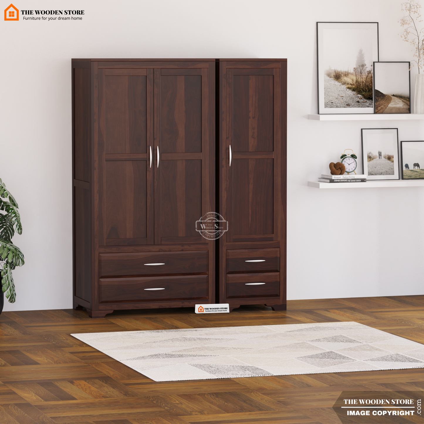 Griffin 3 Door Multi-Utility Wardrobe (Walnut Finish)