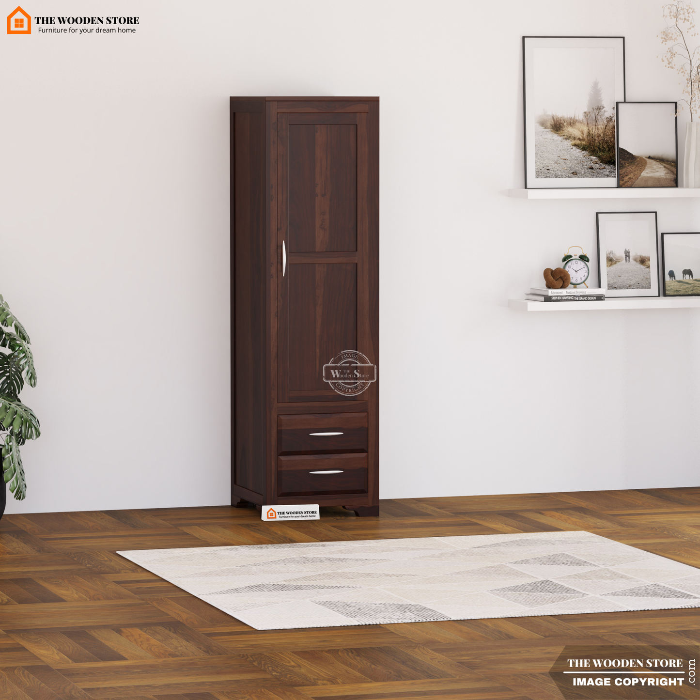 Griffin 1 Door Multi-Utility Wardrobe (Walnut Finish)