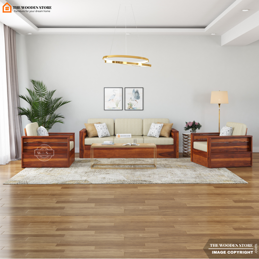 Peter 3+1+1 Wooden Sofa Set (Honey Finish)