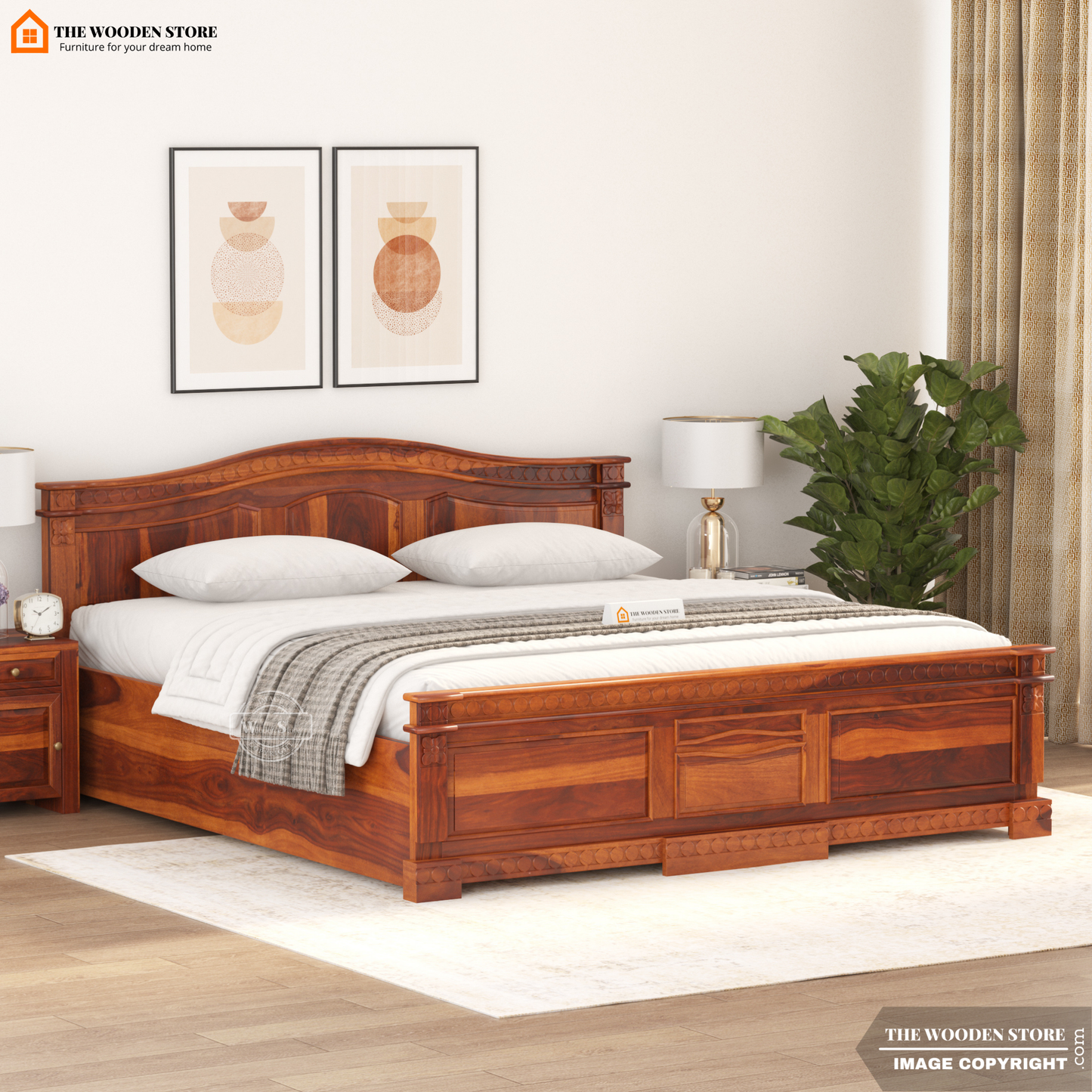 George Hydraulic Bed With Storage (King Size, Honey Finish)