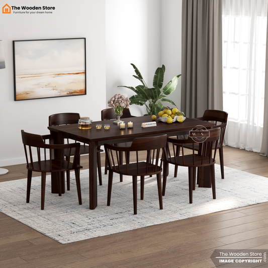 Captain 6 Seater Dining Table Set (Walnut Finish)