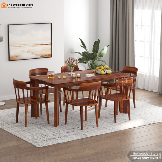 Captain 6 Seater Dining Table Set (Honey Finish)