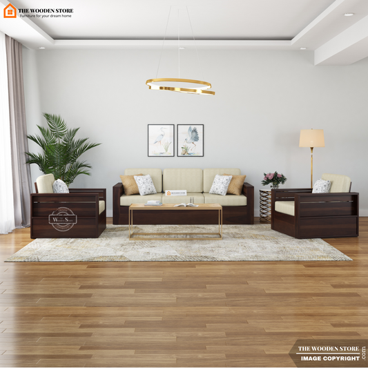 Peter 3+1+1 Wooden Sofa Set (Walnut Finish)
