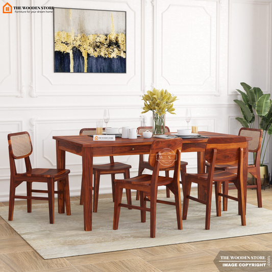 Folmar Cane 6 Seater Dining Set (Honey Finish)