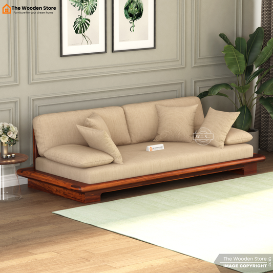 Japanese Platform 3 Seater Wooden Sofa (Honey Finish)