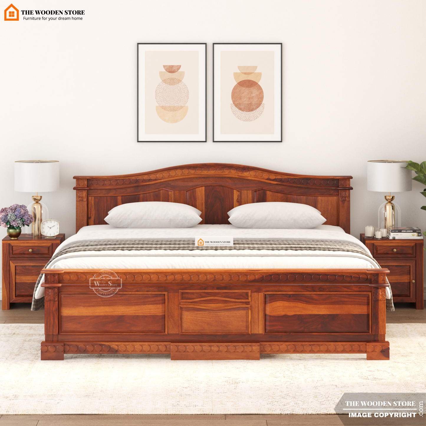 George Hydraulic Bed With Storage (King Size, Honey Finish)