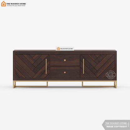 Kyron Metal Base Tv Unit (Walnut Finish)