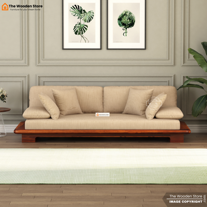 Japanese Platform 3 Seater Wooden Sofa (Honey Finish)