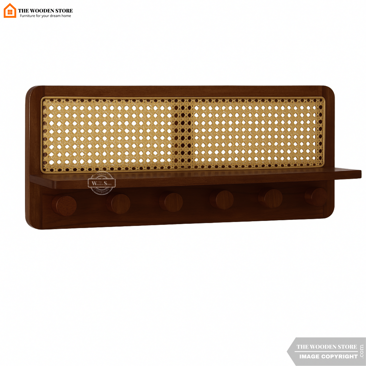 Remi Wall Shelf with Key Holders (Walnut Finish)