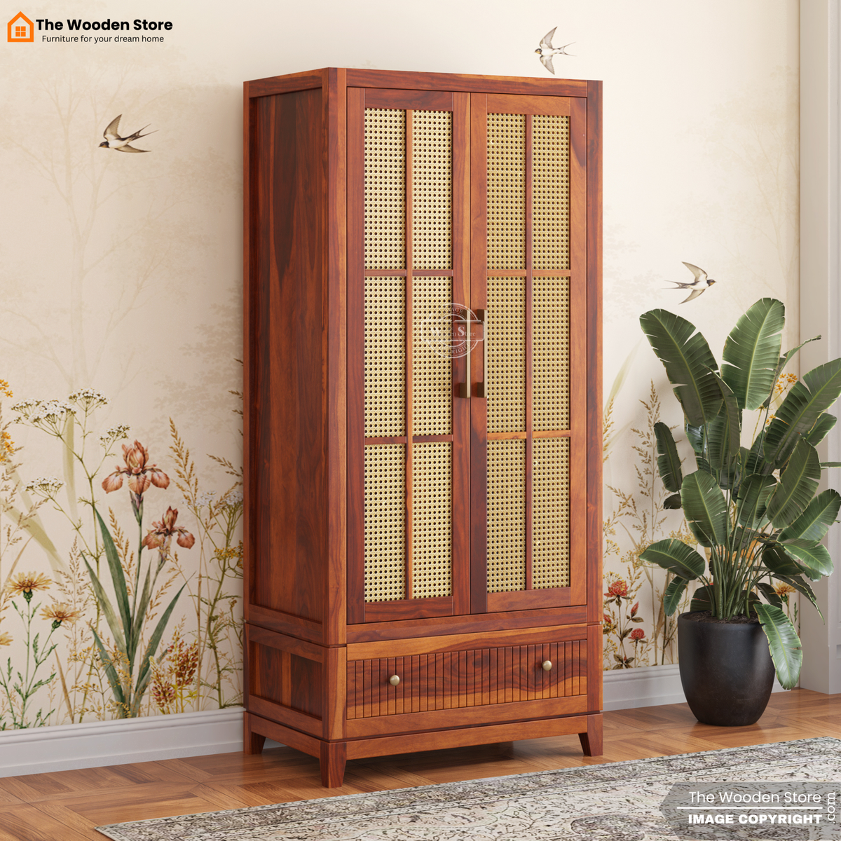 Sandrea 2 Door Multi-Utility Wardrobe (Honey Finish)
