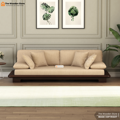 Japanese Platform 3 Seater Wooden Sofa (Walnut Finish)