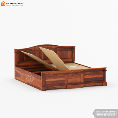 George Bed With Box Storage (King Size, Honey Finish)