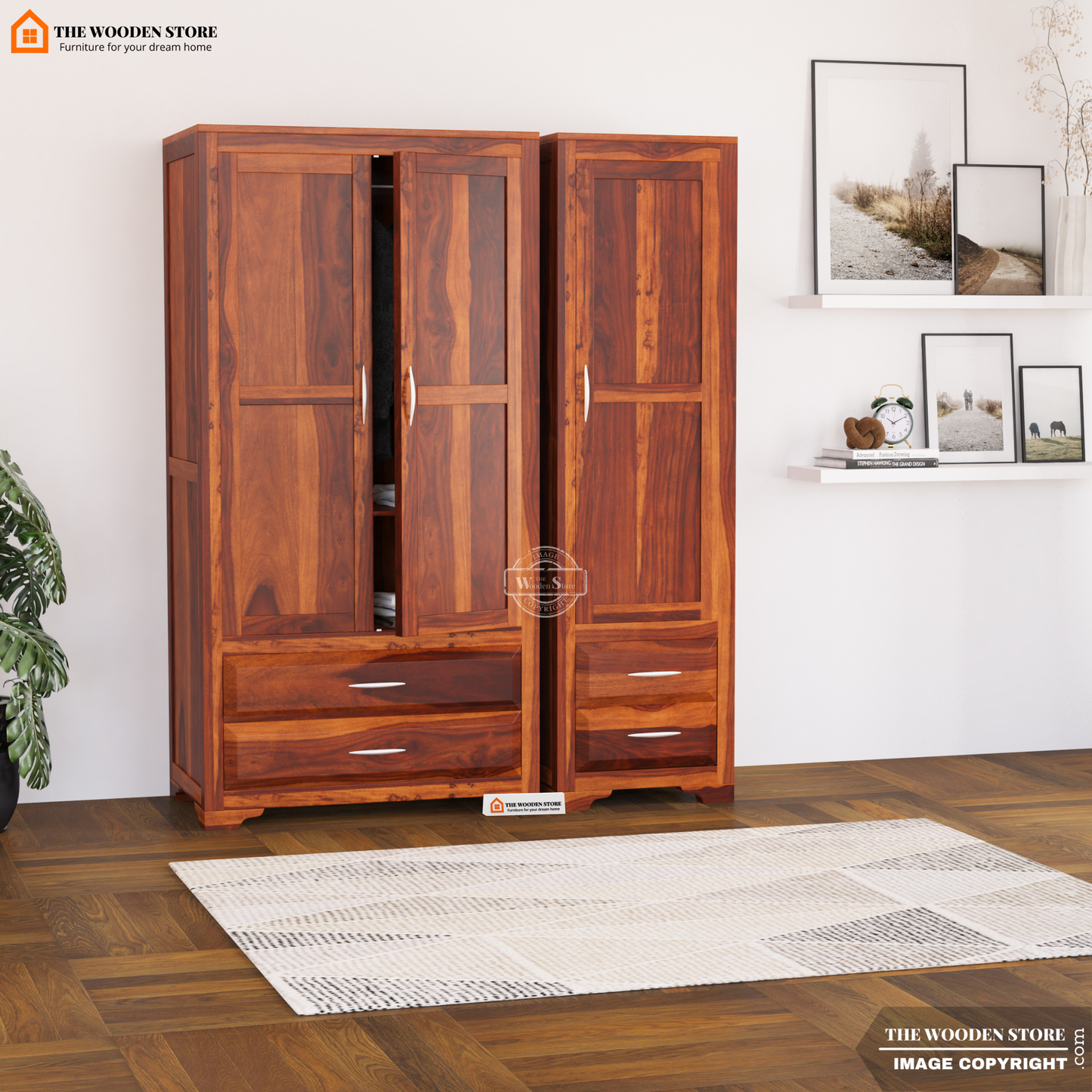 Griffin 3 Door Multi-Utility Wardrobe (Honey Finish)