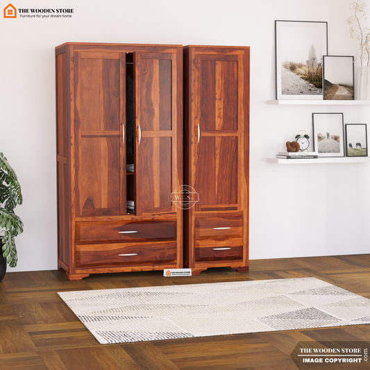 Griffin 3 Door Multi-Utility Wardrobe (Honey Finish)