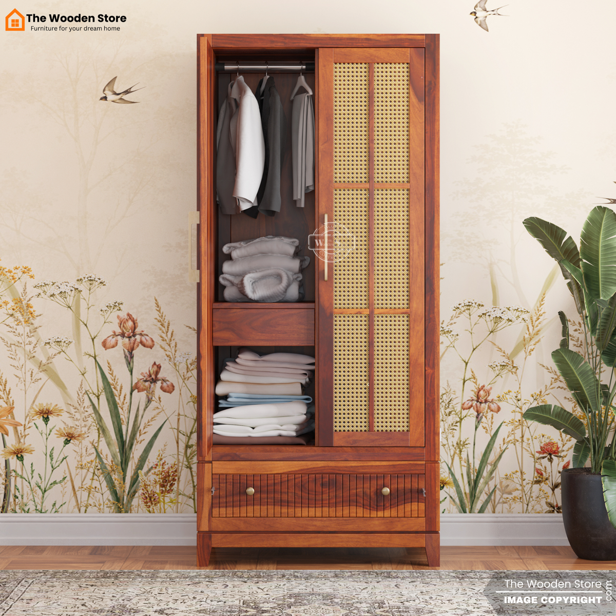 Sandrea 2 Door Multi-Utility Wardrobe (Honey Finish)