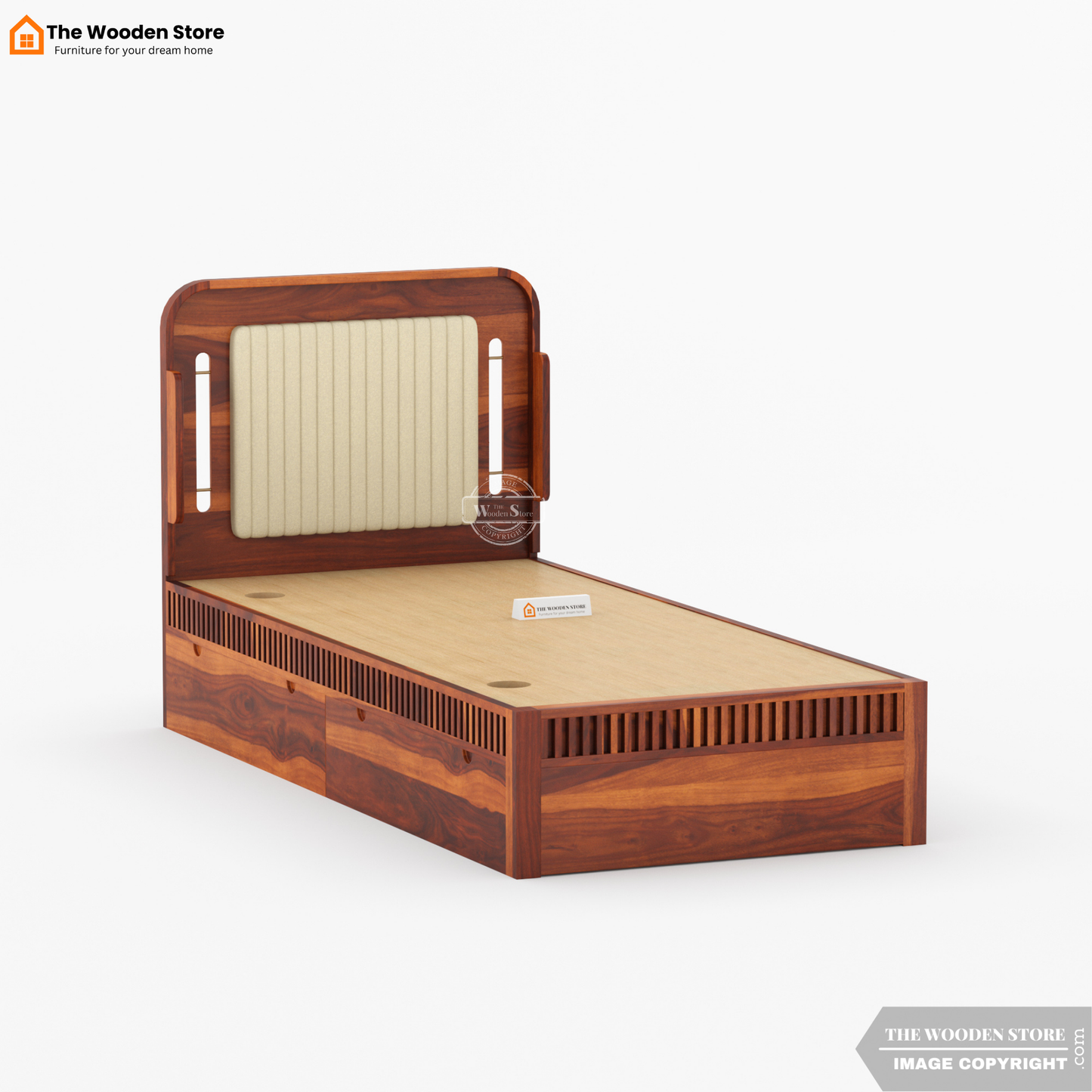 Liam Upholstered Single Bed With Storage (Honey Finish)