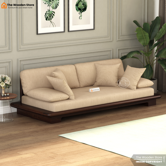 Japanese Platform 3 Seater Wooden Sofa (Walnut Finish)