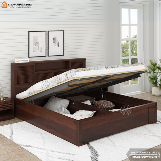 Franklin Hydraulic Bed With Storage (King Size, Walnut Finish)