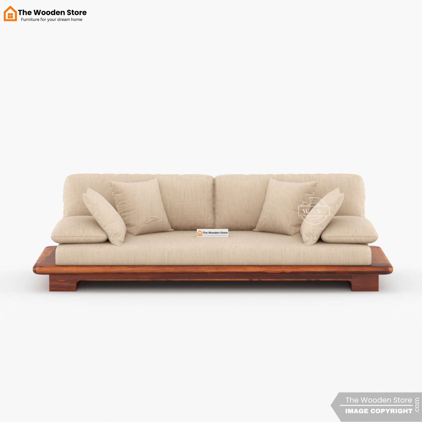 Japanese Platform 3 Seater Wooden Sofa (Honey Finish)