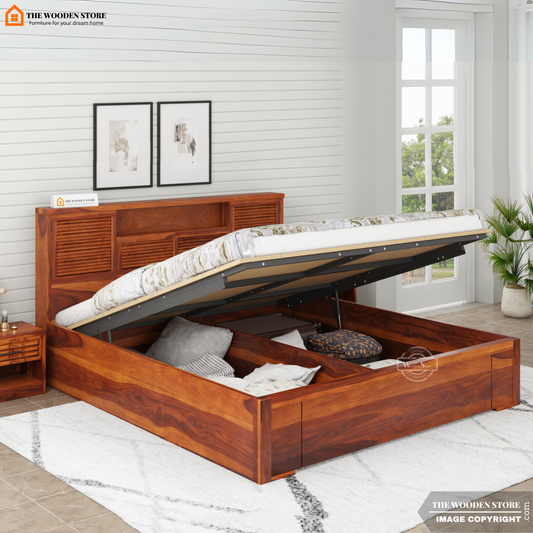 Franklin Hydraulic Bed With Storage (King Size, Honey Finish)