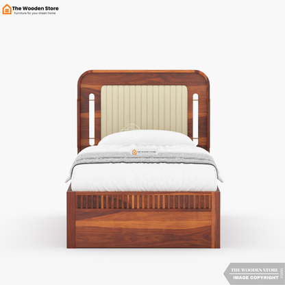 Liam Upholstered Single Bed With Storage (Honey Finish)