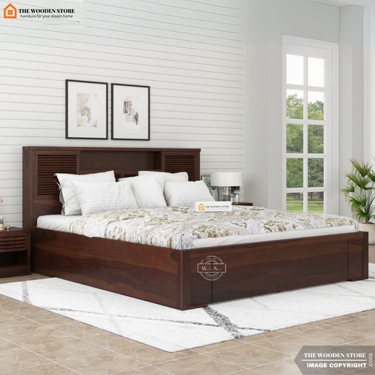 Franklin Hydraulic Bed With Storage (Queen Size, Walnut Finish)