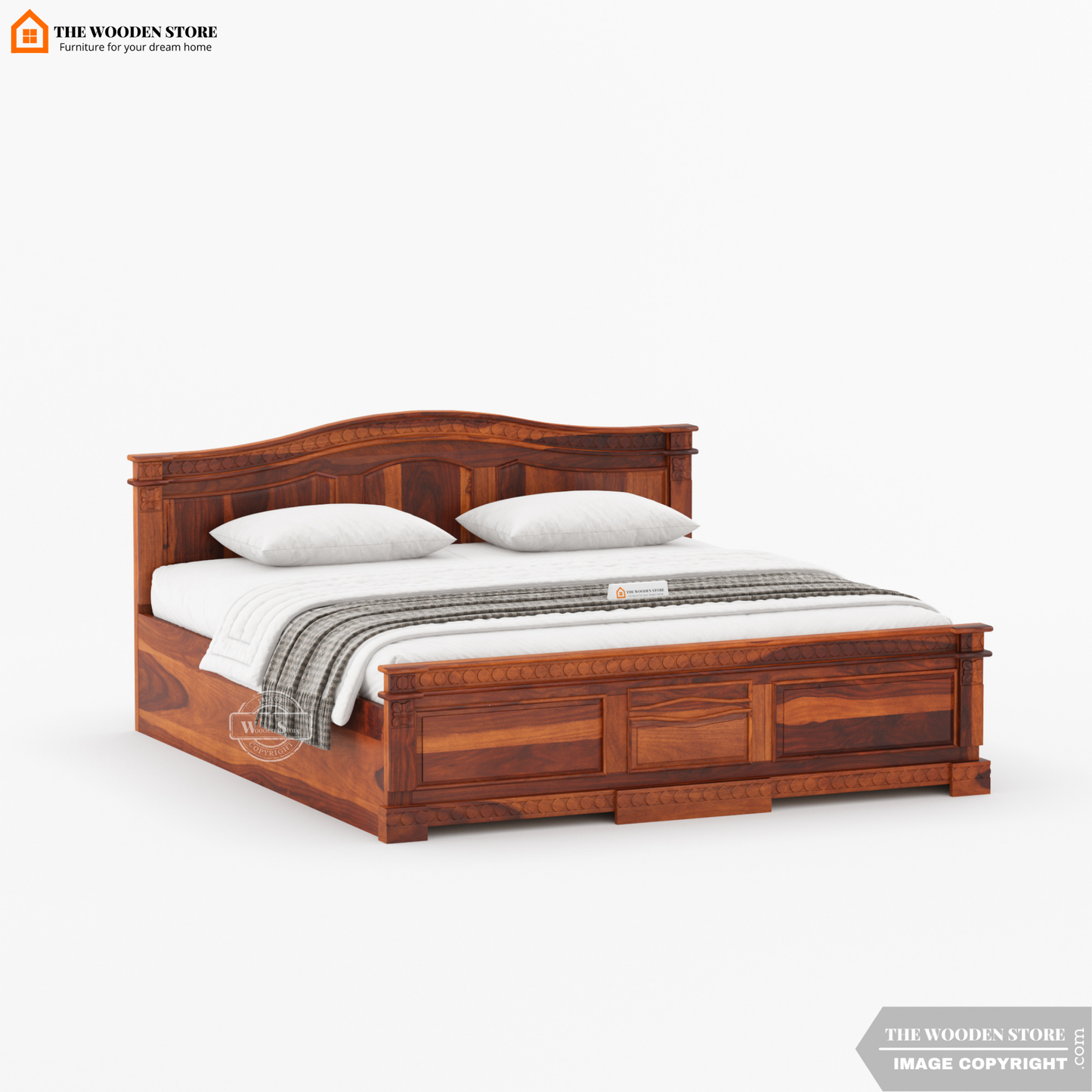 George Bed With Box Storage (King Size, Honey Finish)