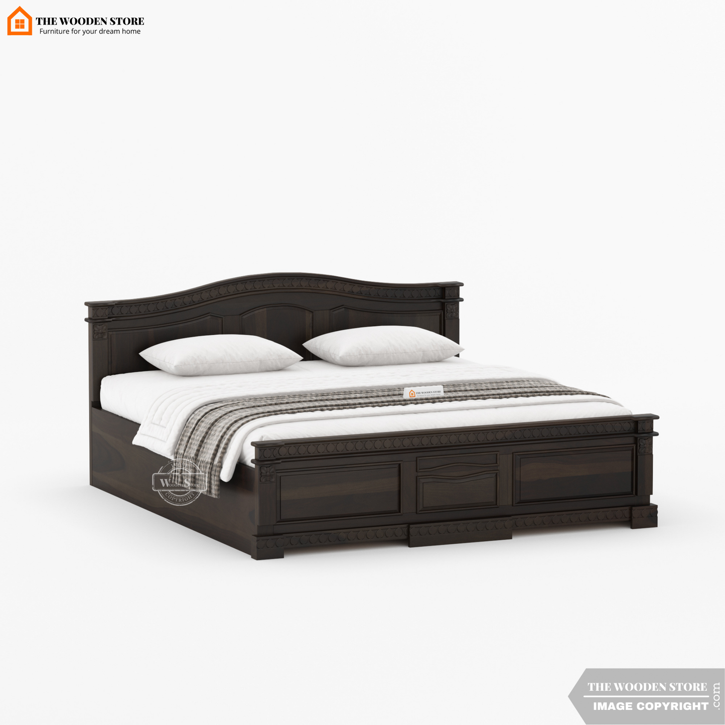 George Bed With Box Storage (King Size, Walnut Finish)