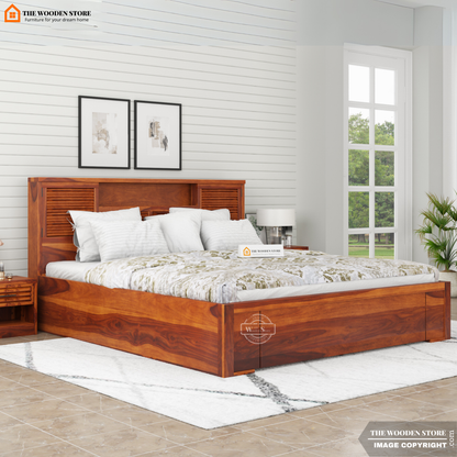 Franklin Hydraulic Bed With Storage (Queen Size, Honey Finish)