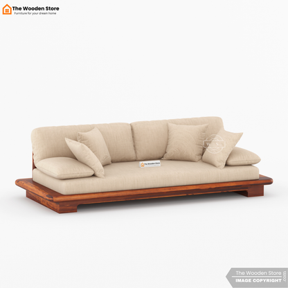 Japanese Platform 3 Seater Wooden Sofa (Honey Finish)